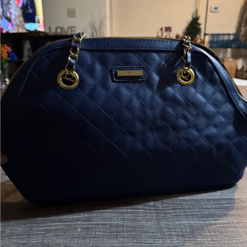 Iman Midnight Blue Quilted Satchel Bag